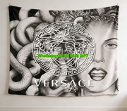 Versace Black and White Sketch Medusa Logo Flannel Throw Blanket IMG_1463